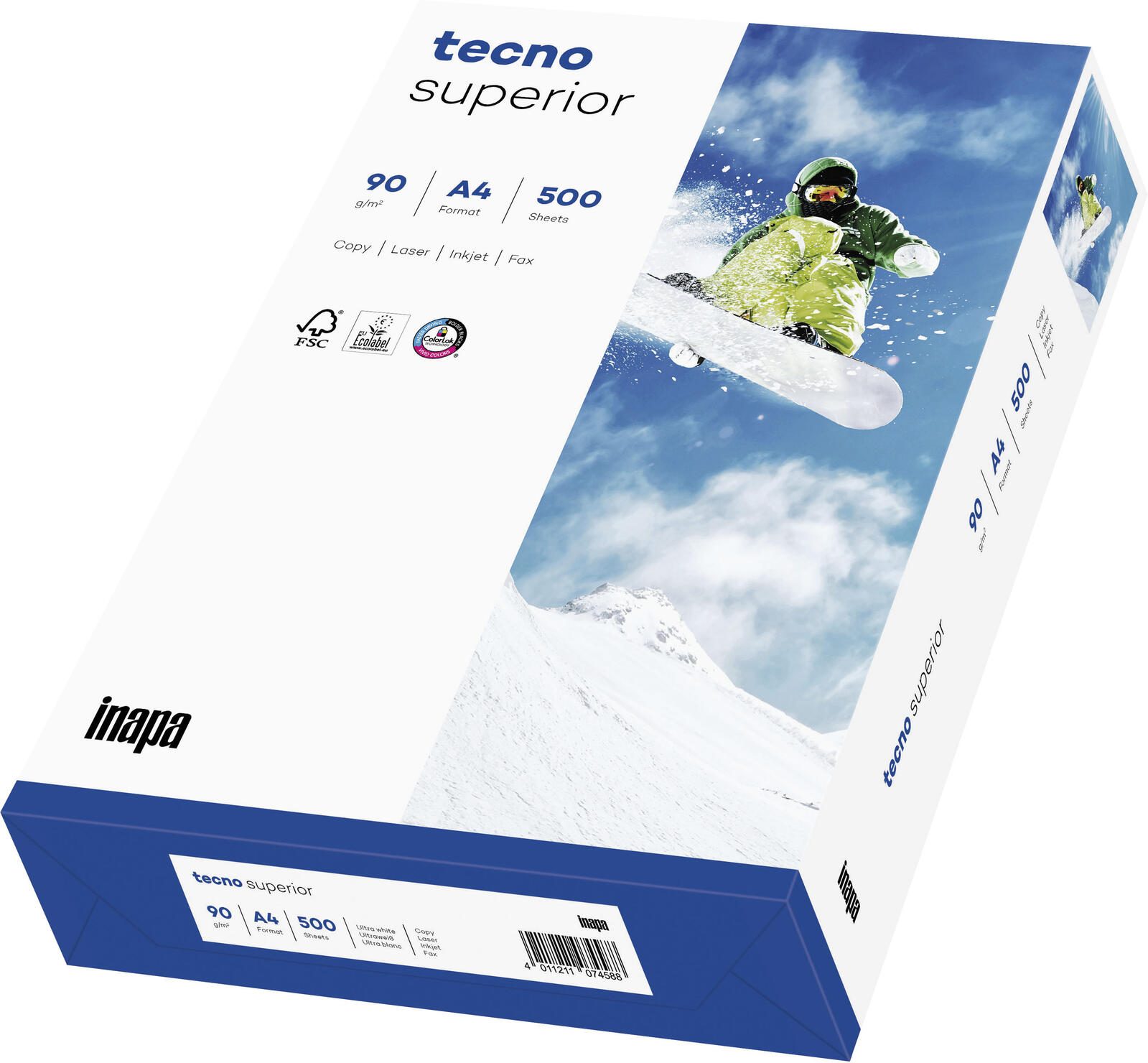 Inapa Tecno Papier copieur Superior 2100011538 A4 90 g - 500 feuilles/pack.