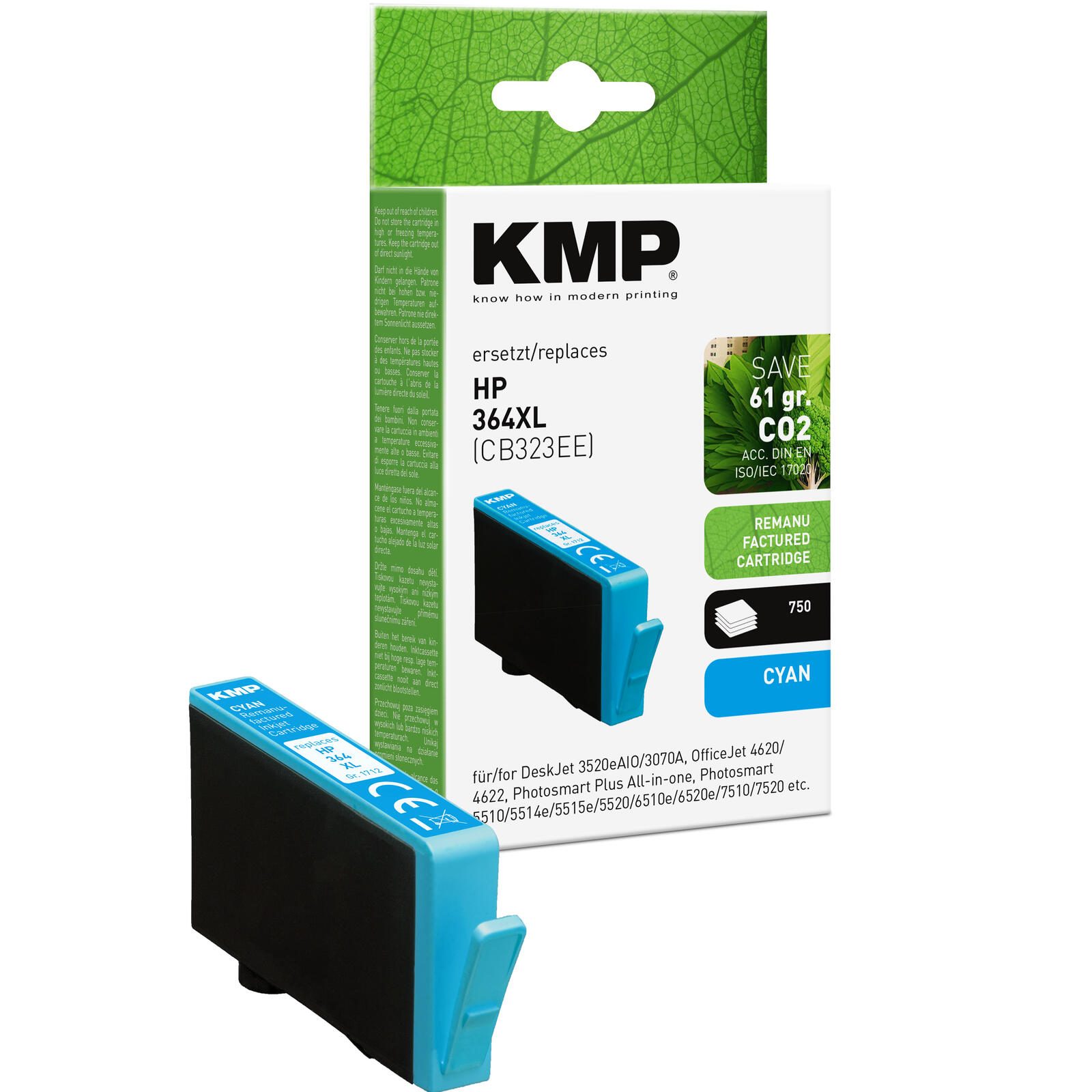 Cartouche d'encre cyan compatible HP 364XL (CB323EE) KMP