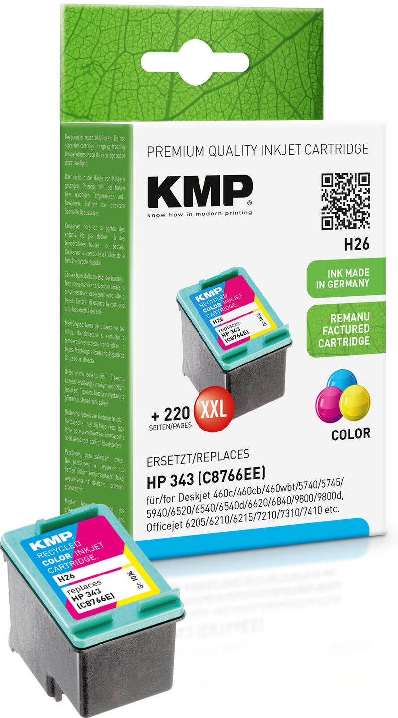 Cartouche d'encre couleur KMP H26 compatible avec HP 343 (C8766E)