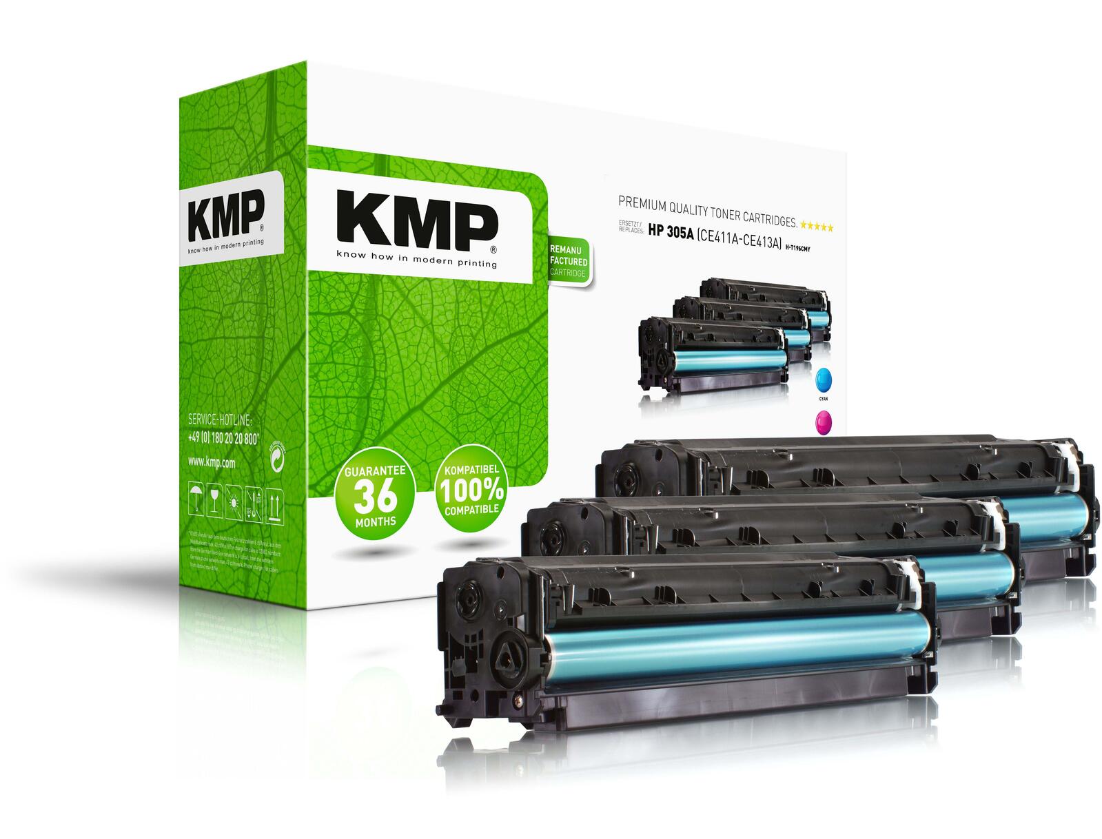Cartouche de toner KMP H-T196CMY cyan, magenta, jaune compatible HP 305A (CF370AM), set 3