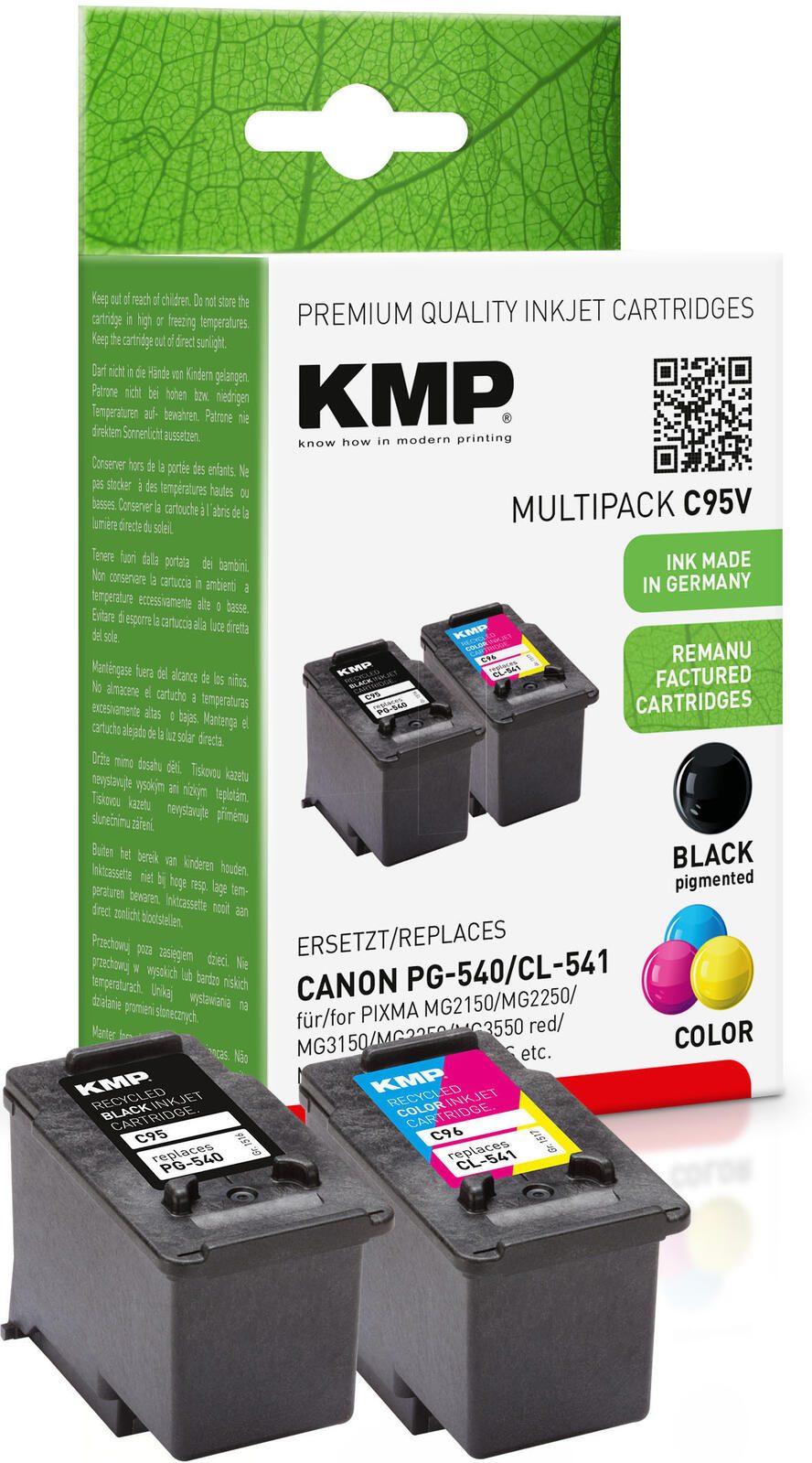 Têtes d'impression KMP C95V noir, couleur compatible avec Canon PG-540/CL-541, pack de 2