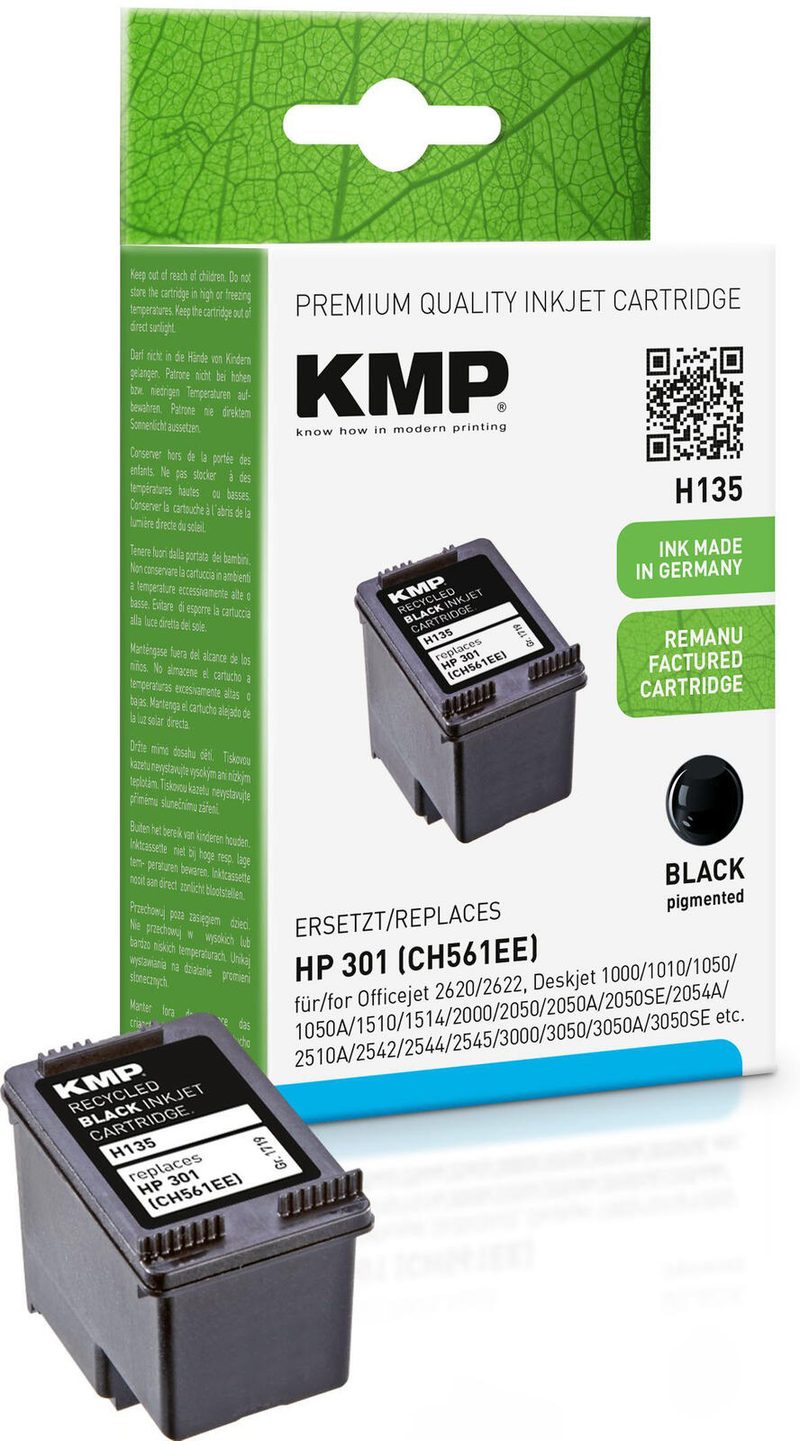 Cartouche d'encre KMP H135 noir compatible avec HP 301 (CH561EE)