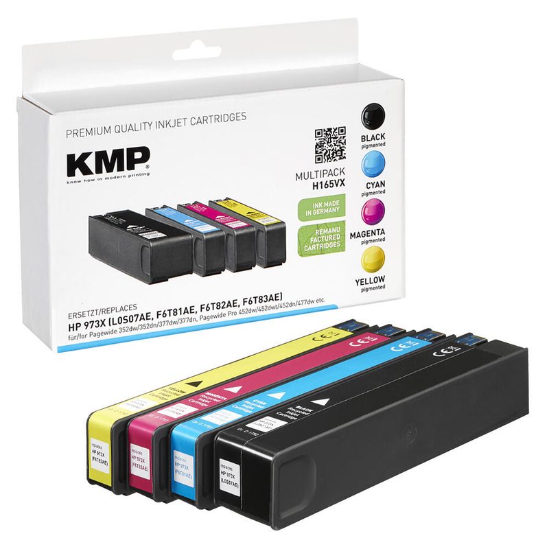 Cartouches d'encre KMP H165VX noir, cyan, magenta, jaune compatibles avec HP 973X (L0S07AE, F6T81AE, F6T82AE, F6T83AE), lot de 4 1 boîte = 4 pièces — lot de 4 pièces
