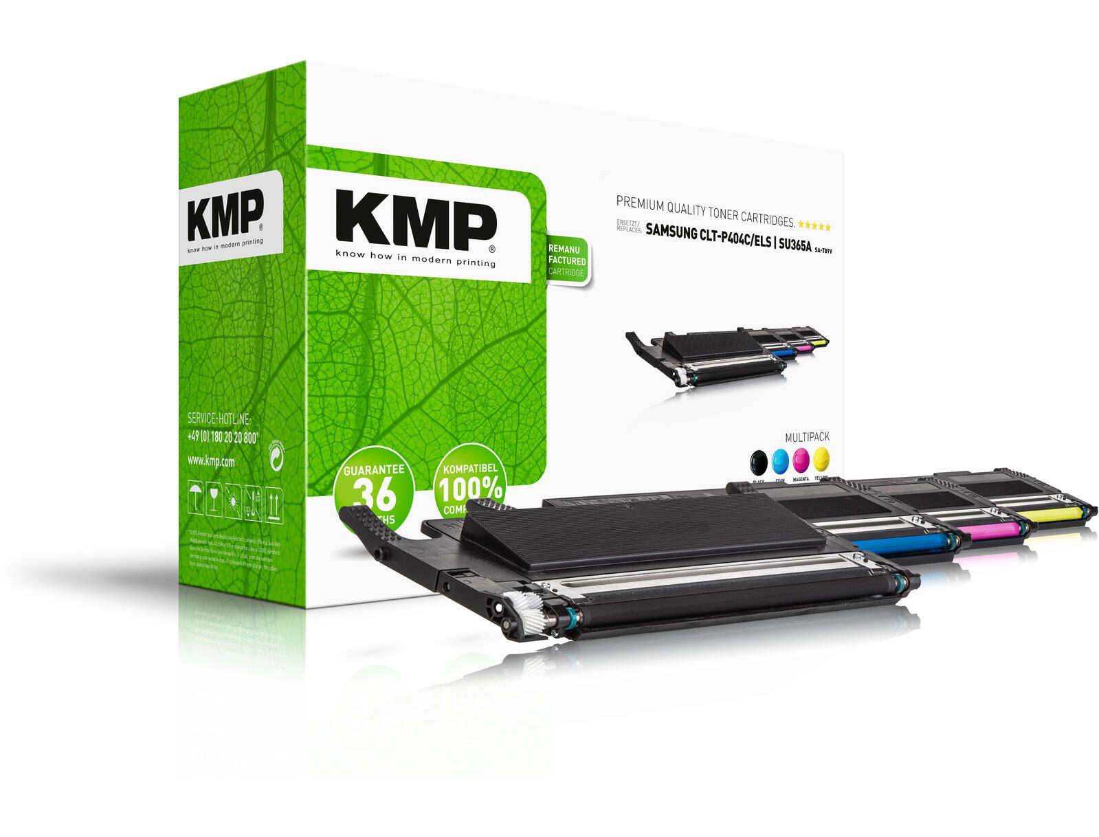 Cartouches de toner KMP SA-T89V noir, cyan, magenta, jaune compatibles avec SAMSUNG CLT-P404C (SU365A), lot de 4 1 boîte = 4 pièces