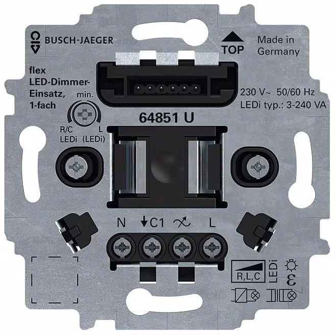 Busch-Jaeger 64851 U Module variateur LED, 1 voie, encastrable, LED, 3-240 VA, free@home flex (2CKA006500A0012)