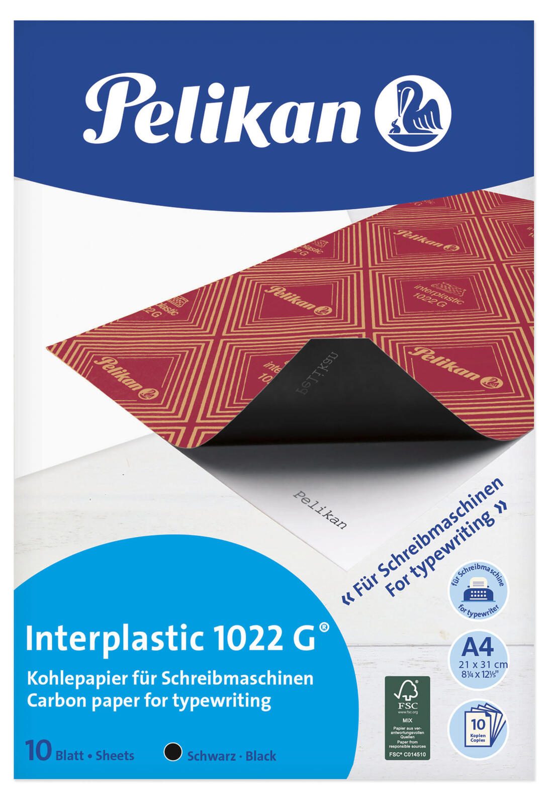 Papier carbone Interplastic 1022G, A4, noir, boîte de 10 feuilles, 401026