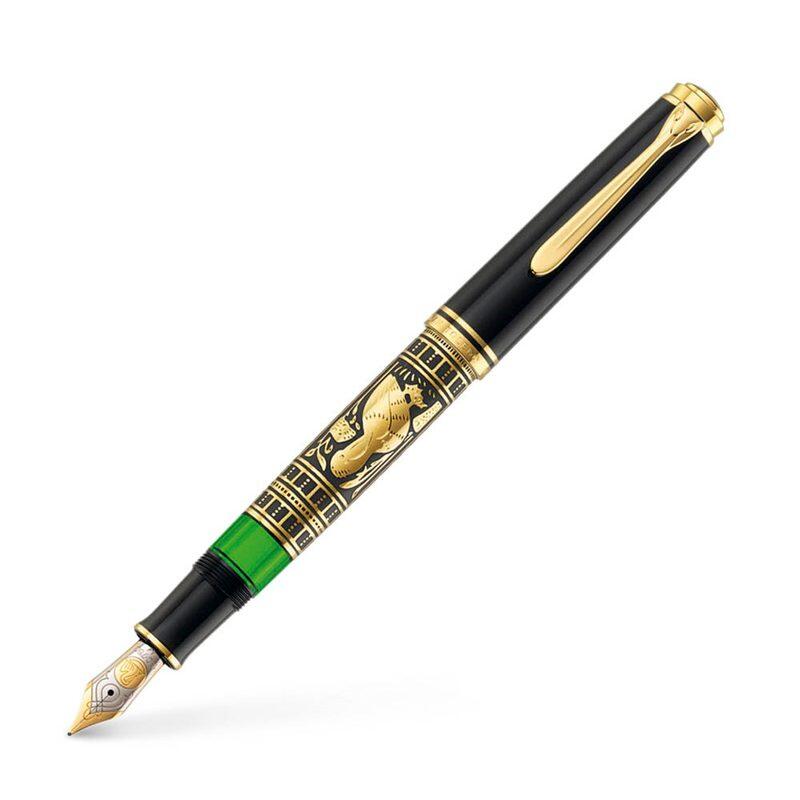 Pelikan Stylo-plume Toledo M900 noir (longueur 16,3 cm ; bague en argent sterling 925 plaqué or, gravée à la main)