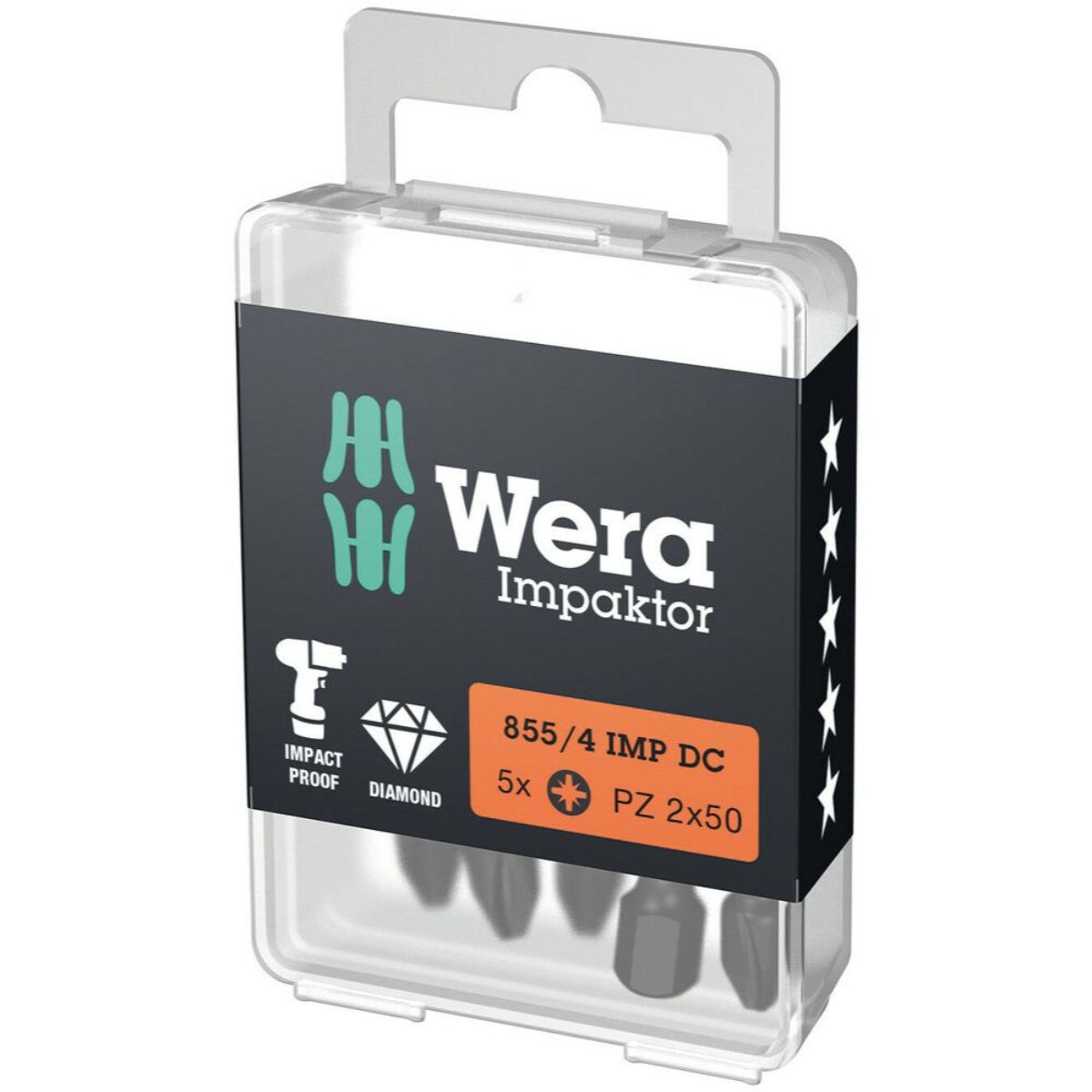 Jeu de 5 bits d'impact Wera 855/4 IMP DC PZ (PZ 2 x 50 mm)