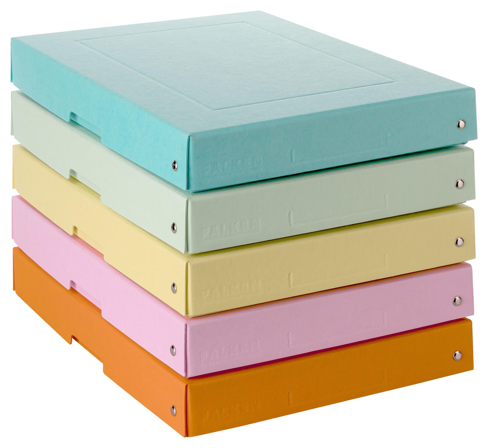 Boîte de rangement FALKEN PURE 500 feuilles orange pastel, bleu pastel, rose pastel, vert pastel, jaune pastel 24,0 x 32,0 x 4,0 cm, 5 unités — lot de 5 pièces