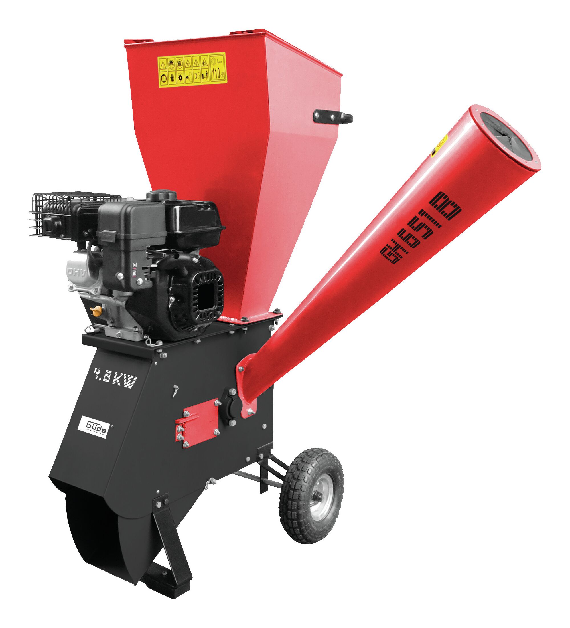 Broyeur de végétaux à essence Güde GH 651 B | jusqu'à 76 mm de diamètre de branches | 5,6 CV | Roues gonflables