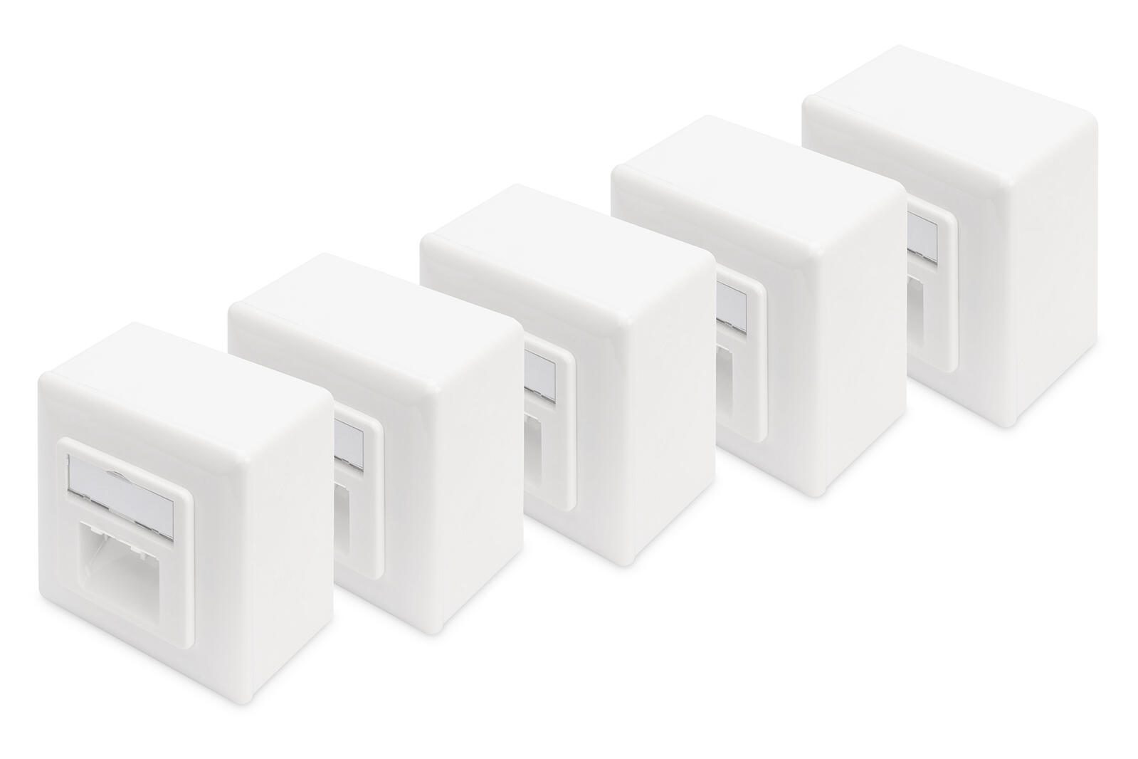 Digitus Boîte de connexion CAT 6 blindée, 2x RJ45 8P8C, LSA, blanc pur, pose en saillie, lot de 5