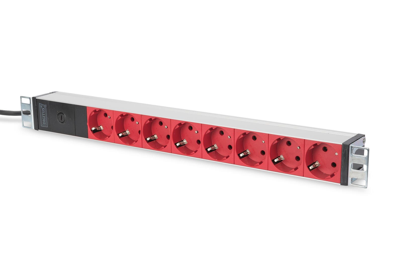 Multiprise Digitus avec profil en aluminium et disjoncteur intégré, 8 prises secteur avec contact de protection, câble d'alimentation 2 m avec fiche IEC C14