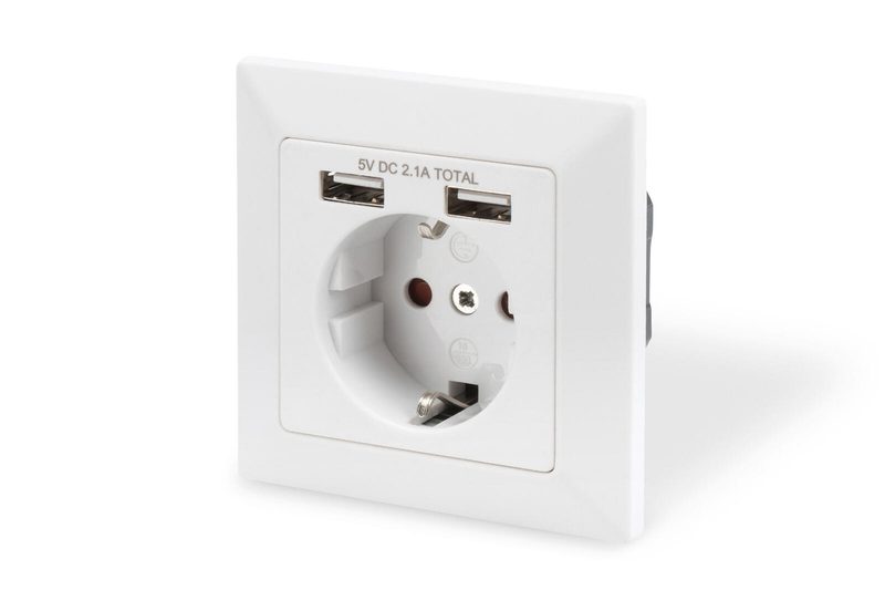 Prise de sécurité Digitus pour montage encastré avec 2 ports USB