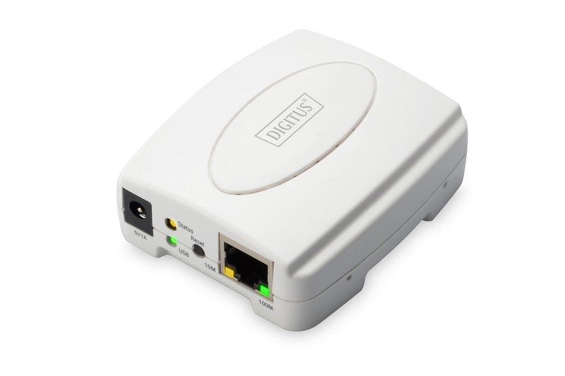 Serveur d'impression USB Digitus, 1 port 1x RJ45, 1x USB A, USB 2.0