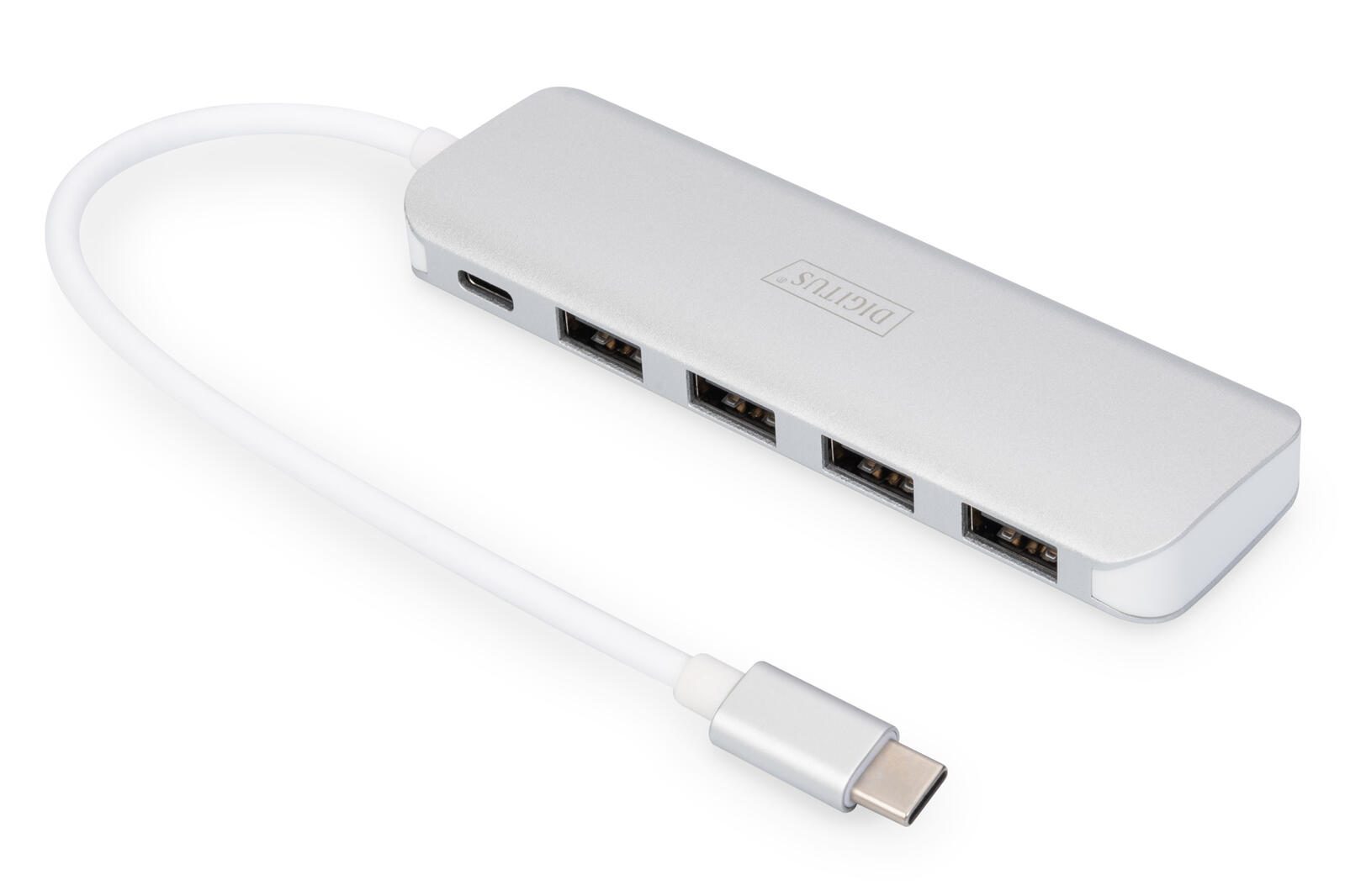 Digitus Hub USB-C 4 ports + PD 4x USB 3.0, 1x charge PD, Argent