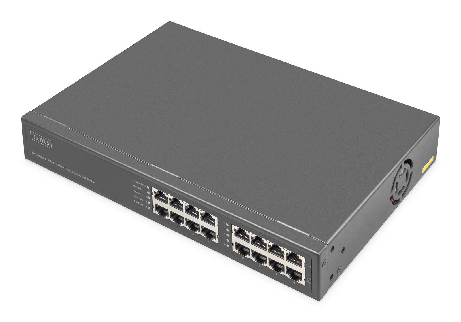 Digitus Injecteur PoE Gigabit Ethernet 8 ports, 802.3bt, 250 W