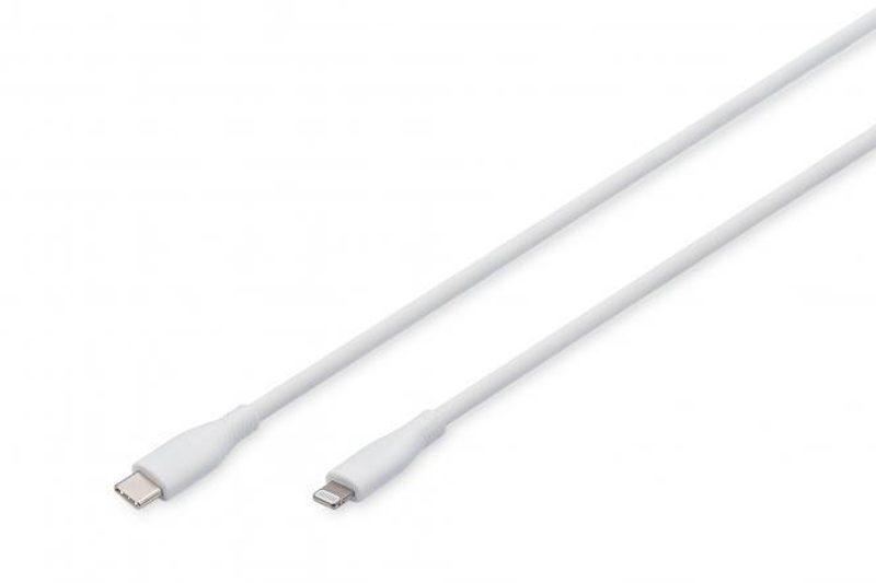 Câble de connexion Lightning en silicone Digitus, USB-A vers Lightning 2 m, blanc