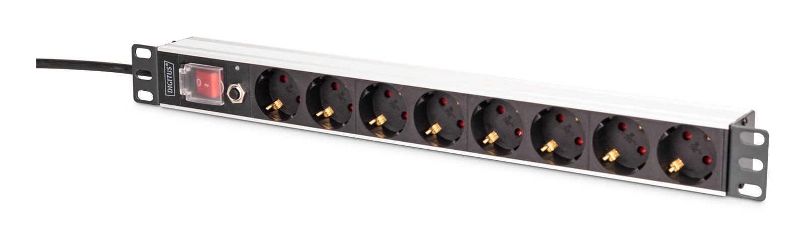 Unité de distribution d'alimentation (PDU) Digitus DN-95436, 8 sorties AC 1U, noir et argent