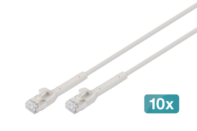 Digitus Câble de raccordement CAT 6A F-FTP coudé, Cuivre, 1 m, Gris, Lot de 10