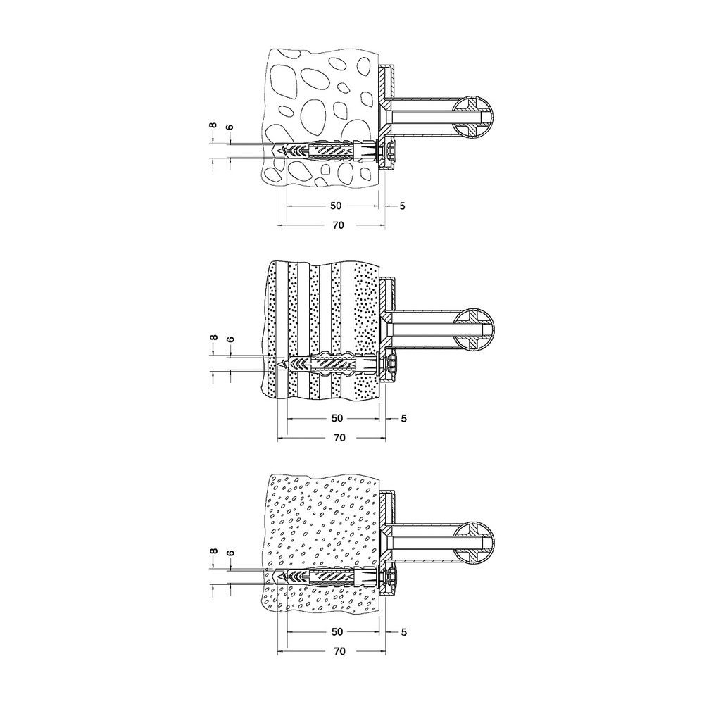 Keuco Kit de fixation Plan Care 1, 3 vis à bois inox 6x70 mm, 3 chevilles DuoPower 8x65 mm, 34990000100