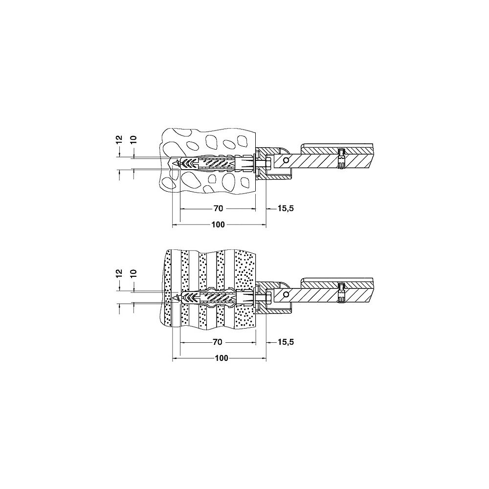 Kit de fixation Keuco Plan Care 3, 2 vis hexagonales pour bois 10x70 mm, 2 chevilles UX 12, 34992000100