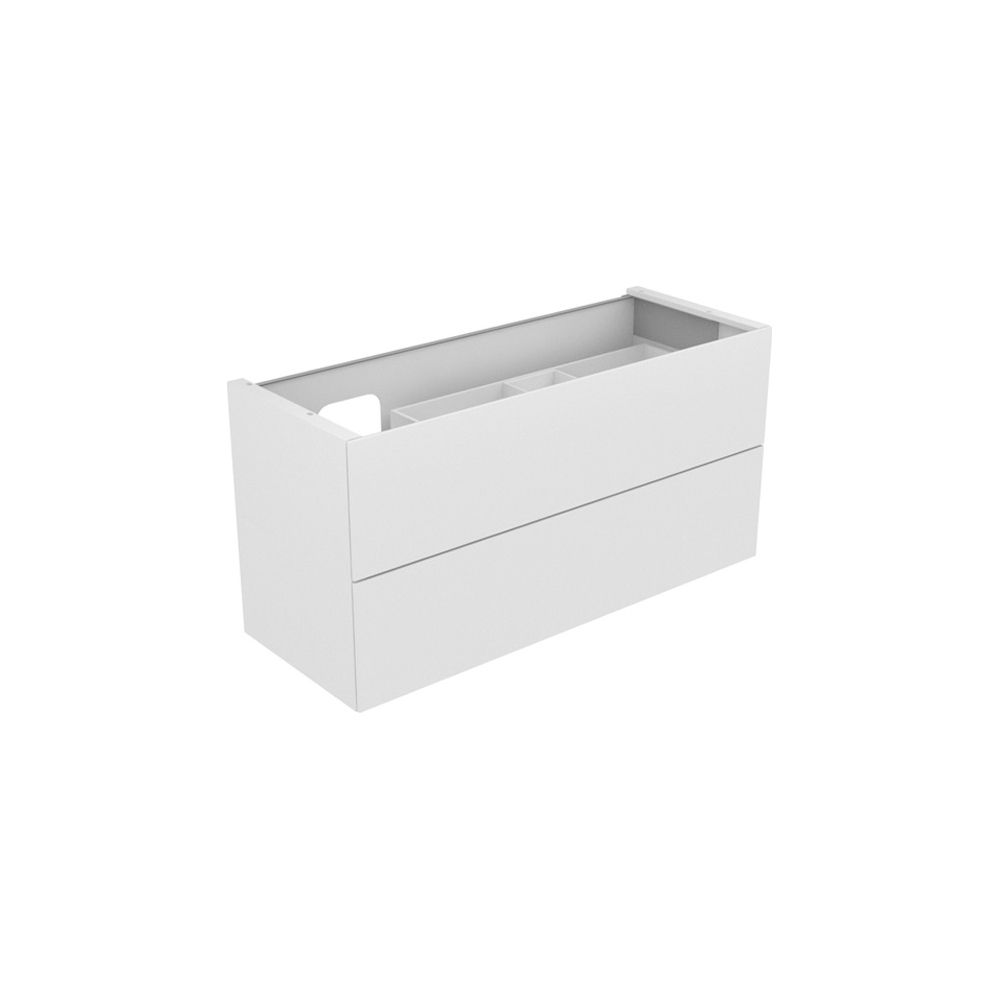 Keuco Edition 11 Meuble sous vasque avec 2 tiroirs extractibles et éclairage, position du lavabo à gauche, 1400x700x535 mm, Blanc/Verre blanc
