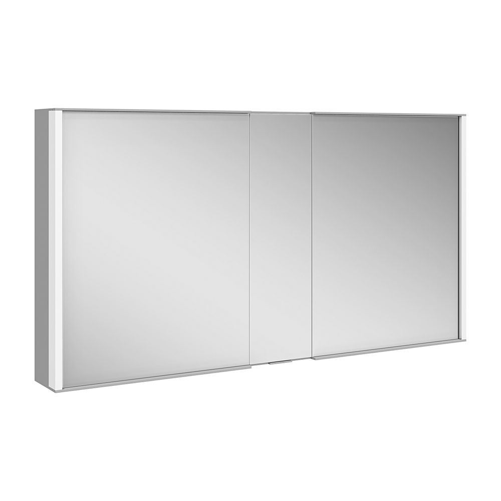 Keuco Royal Match Miroir Armoire Royal Match 2 portes, élément central fixe, avec 2 prises, 1300x700x160mm, argent anodisé