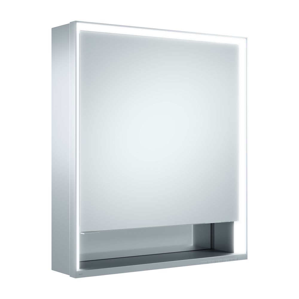 Keuco Royal Lumos Armoire miroir à poser 1 porte courte, ouverture à droite, 1 prise, 650x735x165 mm, argent anodisé