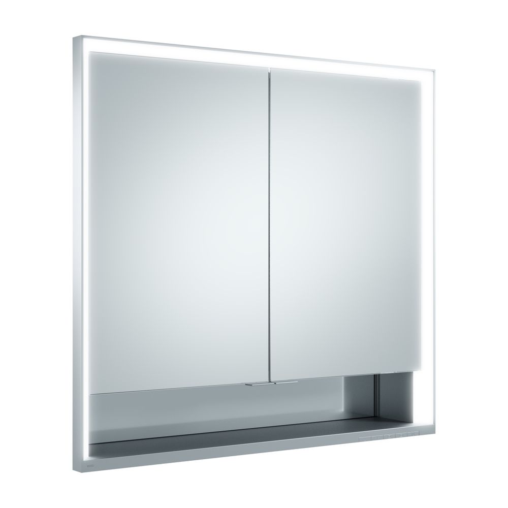 Miroir de rangement Keuco Royal Lumos, encastrable mural, 2 portes, portes courtes, avec 2 prises, 800x735x165 mm, argenté anodisé