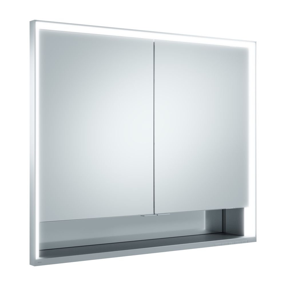 Keuco Royal Lumos Armoire miroir encastrable 2 portes, portes courtes, avec 2 prises, 900x735x165mm, argent anodisé
