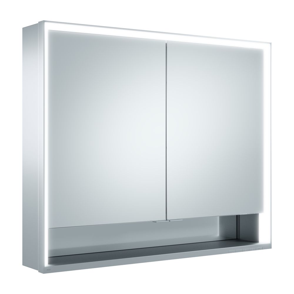 Miroir armoire Keuco Royal Lumos, pose murale, 2 portes, portes courtes, avec 2 prises, 900x735x165mm, argent anodisé