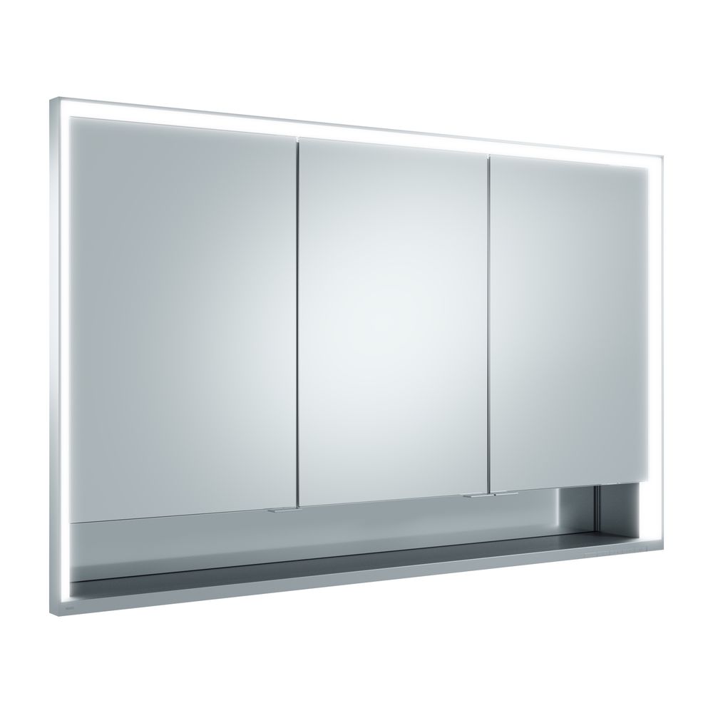 Miroir de rangement Keuco Royal Lumos, encastrable mural, 3 portes, portes courtes, avec 2 prises, 1200x735x165 mm, argenté anodisé