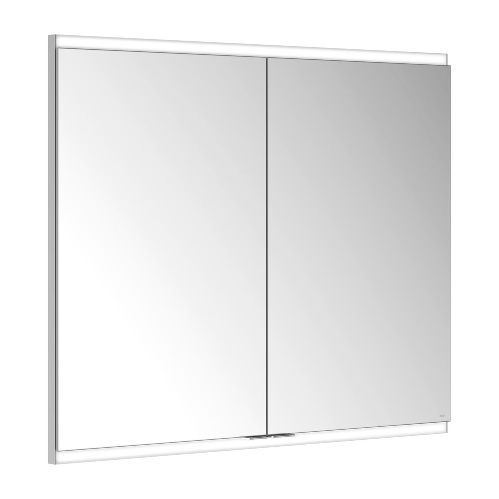 Meuble miroir Royal Modular 2.0 Keuco 2 portes, éclairé, pose encastrée, 1 prise et 1 USB, 900x700x160 mm, argent anodisé
