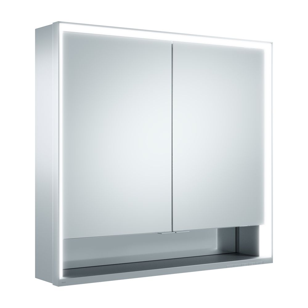 Keuco Royal Lumos Armoire miroir à poser 2 portes, courtes portes, avec 2 prises, 700x735x165 mm, argent anodisé