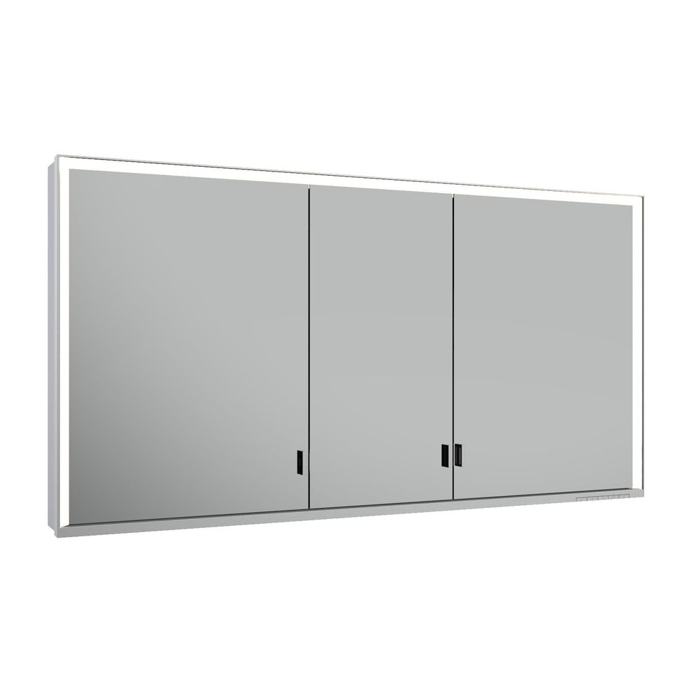 Keuco Royal Lumos Armoire miroir montage mural, 3 portes, portes longues, avec 2 prises, 1400x735x165 mm, argent anodisé