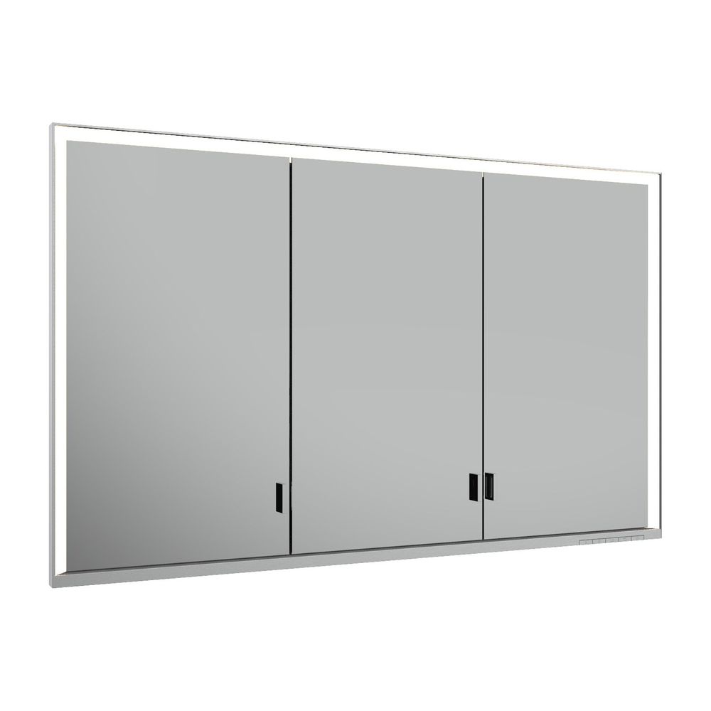 Keuco Royal Lumos Armoire miroir encastrable 3 portes, longues portes, avec 2 prises, 1200x735x165 mm, argent anodisé