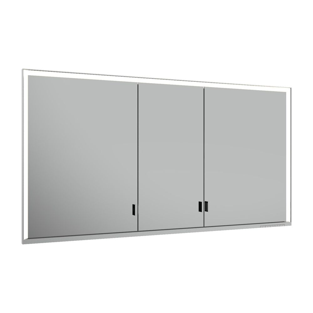 Keuco Royal Lumos Miroir-penderie encastré 3 portes longues, avec 2 prises, 1400x735x165mm, argent anodisé