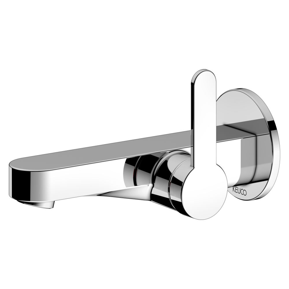 Mélangeur mitigeur monocommande Ixmo Flat Keuco pour lavabo, montage encastré mural, rosace ronde, portée 165 mm, chromé