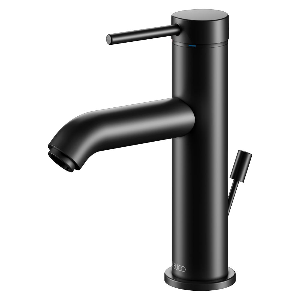 Robinet mitigeur monocommande pour lavabo Keuco Ixmo Soft 100, portée 114mm, avec garniture d'évacuation à tige de traction, rosace ronde, noir mat