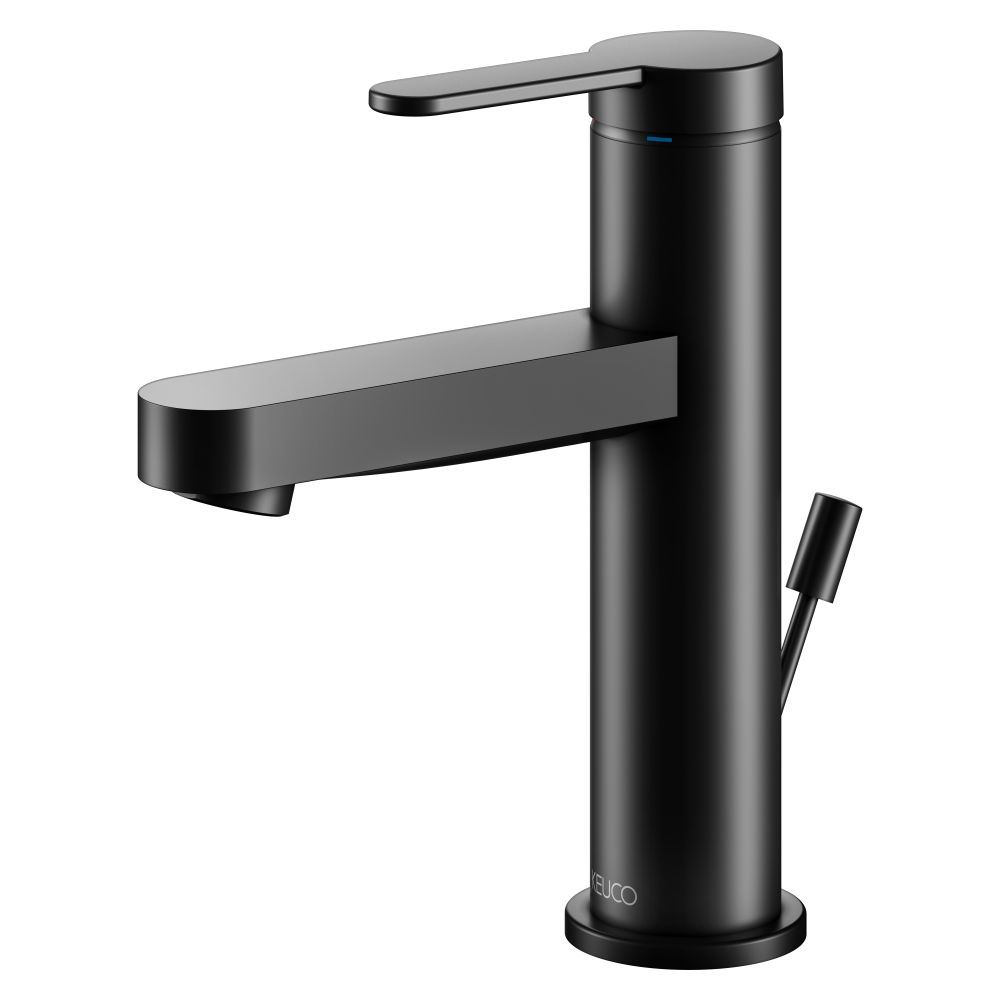 Mitigeur de lavabo monocommande Keuco Ixmo Flat 100 avec siphon à tige de traction, rosace ronde, noir mat, 59502373000