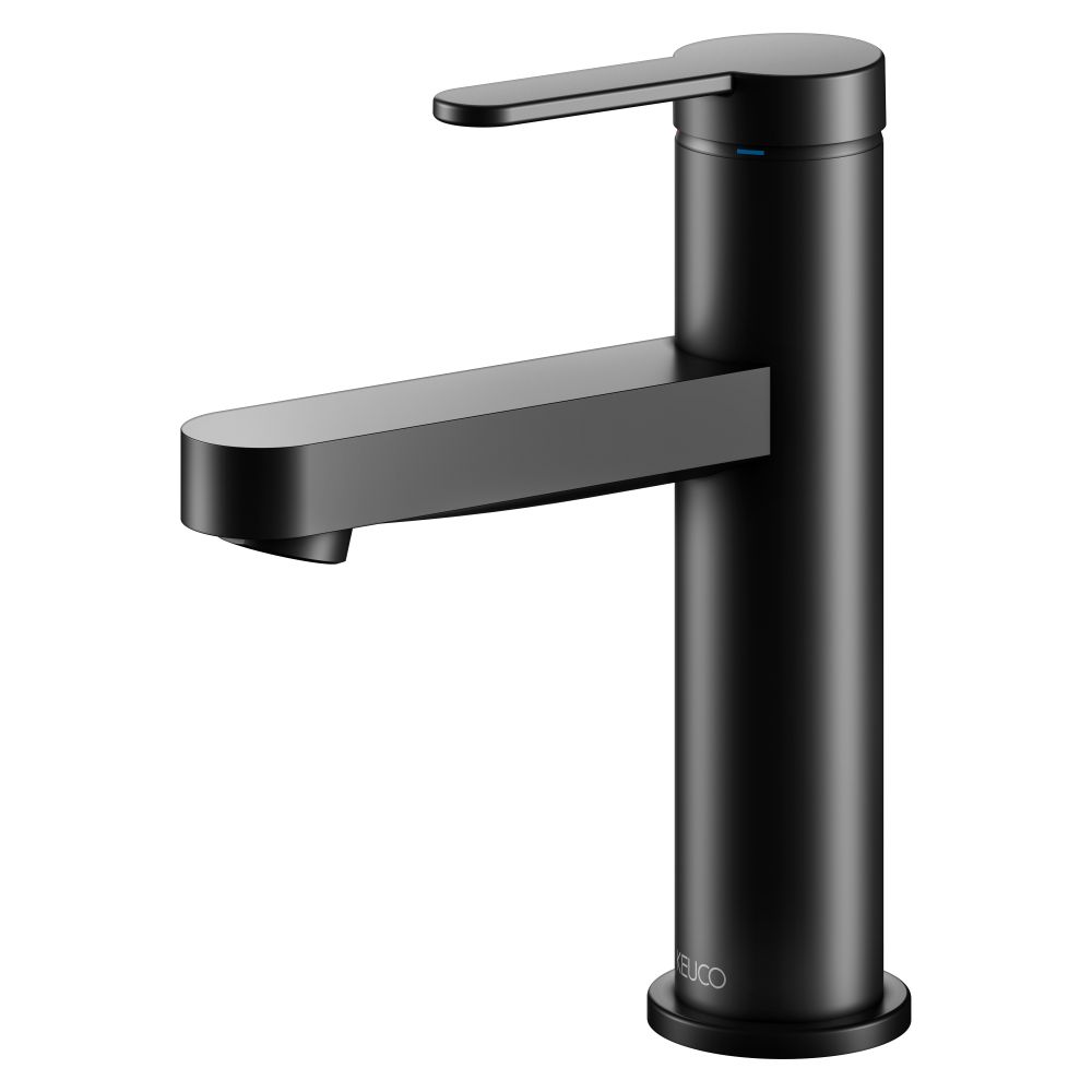 Mitigeur monocommande pour lavabo Keuco Ixmo Flat 100 sans garniture d'évacuation à tirette, rosace ronde, noir mat, 59502373100
