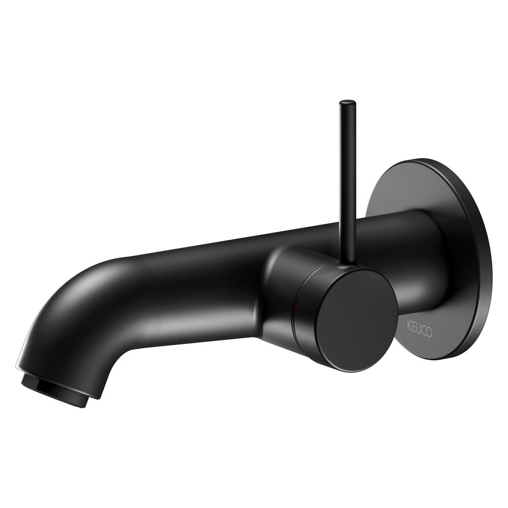 Mélangeur mitigeur monocommande Ixmo Soft Keuco pour lavabo, montage encastré mural, rosace ronde, portée 165 mm, noir mat