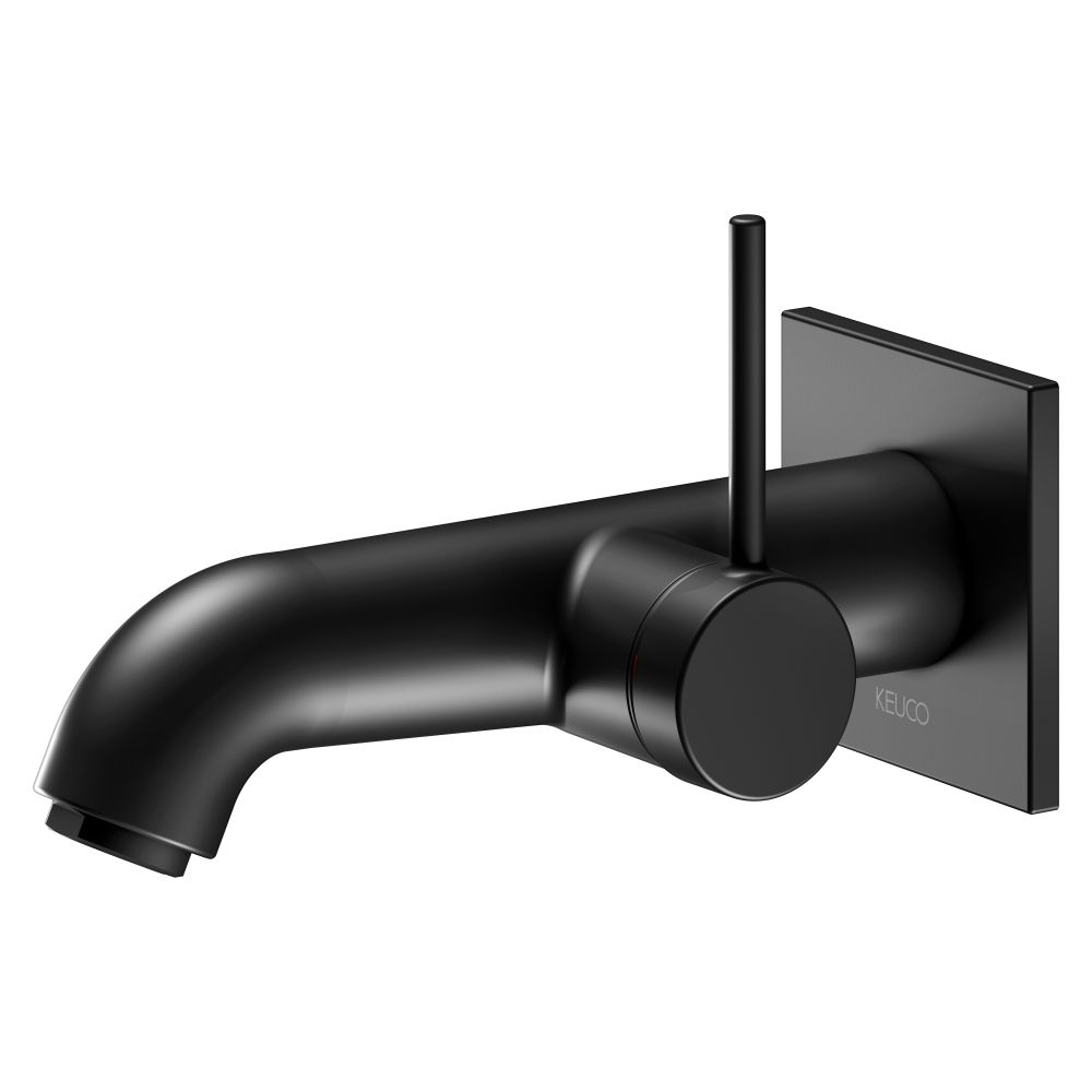 Keuco Ixmo Soft Mitigeur monocommande pour lavabo encastré 1 trou, montage mural, rosace carrée, portée 165 mm, noir mat