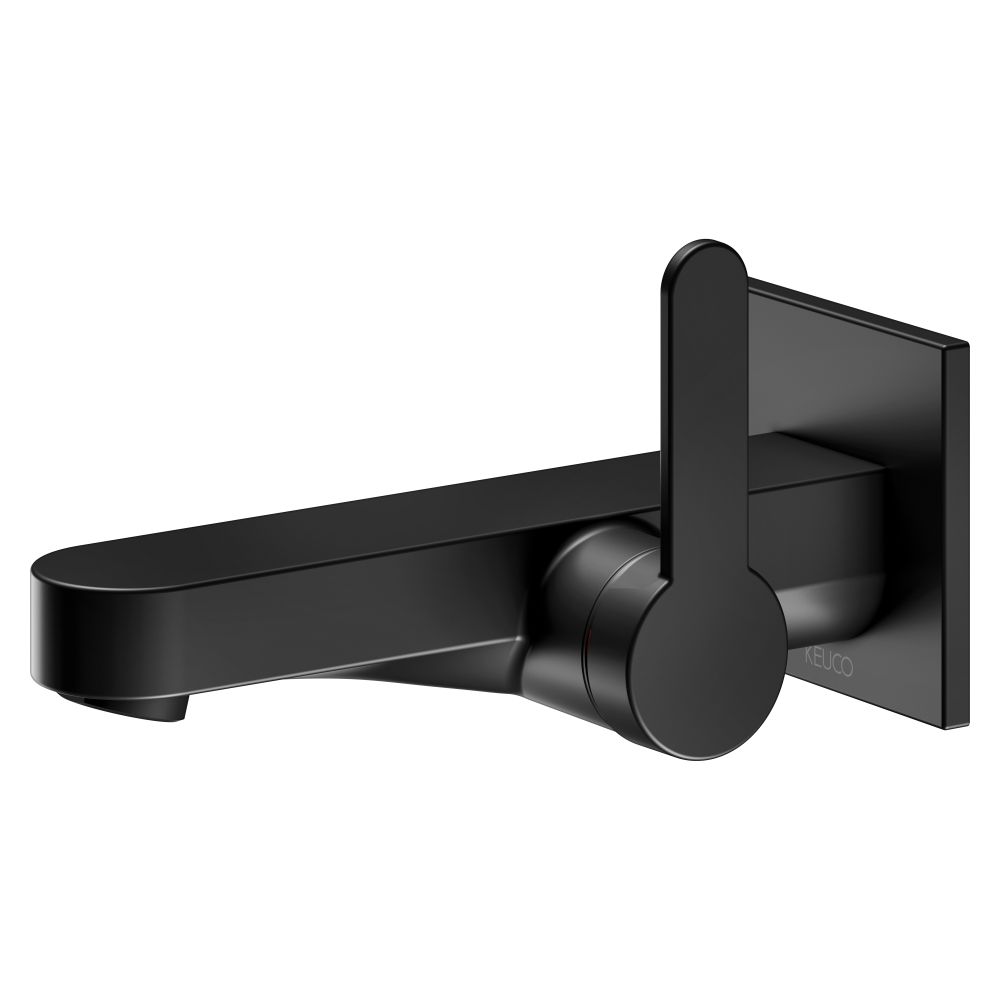 Keuco Ixmo Mitigeur monocommande pour lavabo encastré 1 trou, montage mural, rosace carrée, portée 165 mm, Noir mat