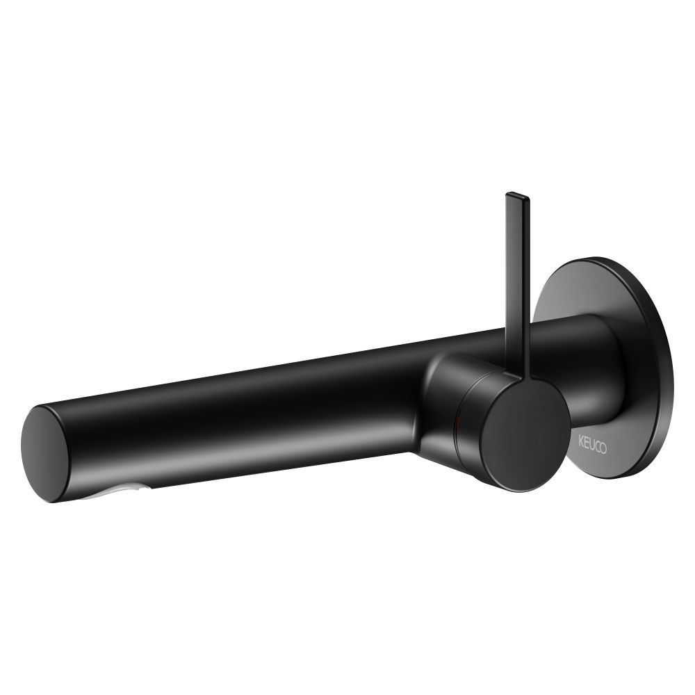 Mitigeur encastré Keuco Ixmo Pure à levier unique pour lavabo 1 trou, montage mural, rosace ronde, portée 197 mm, Noir mat