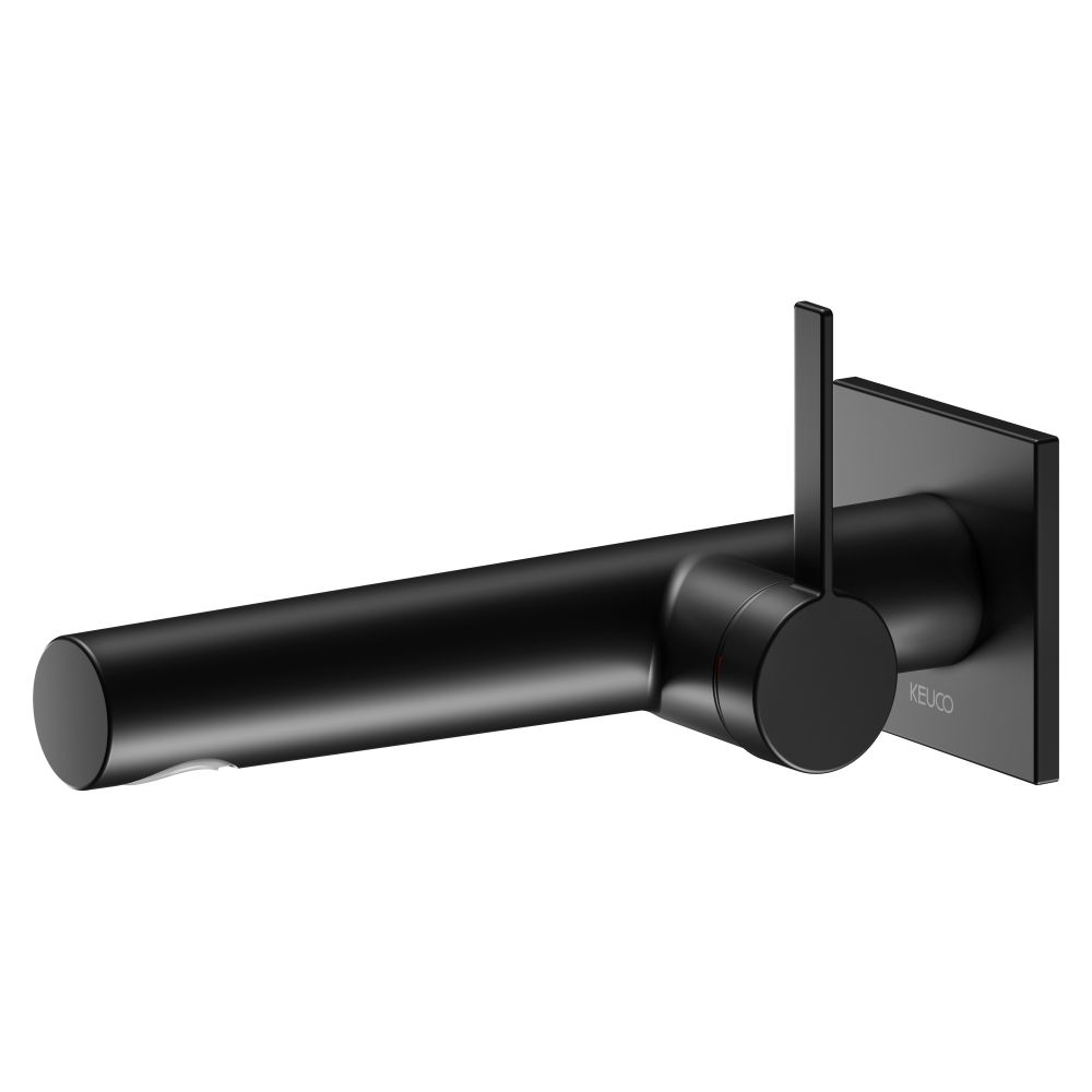 Keuco Ixmo Pure mitigeur monocommande pour vasque encastré 1 trou, montage mural, rosace carrée, portée 197 mm, noir mat