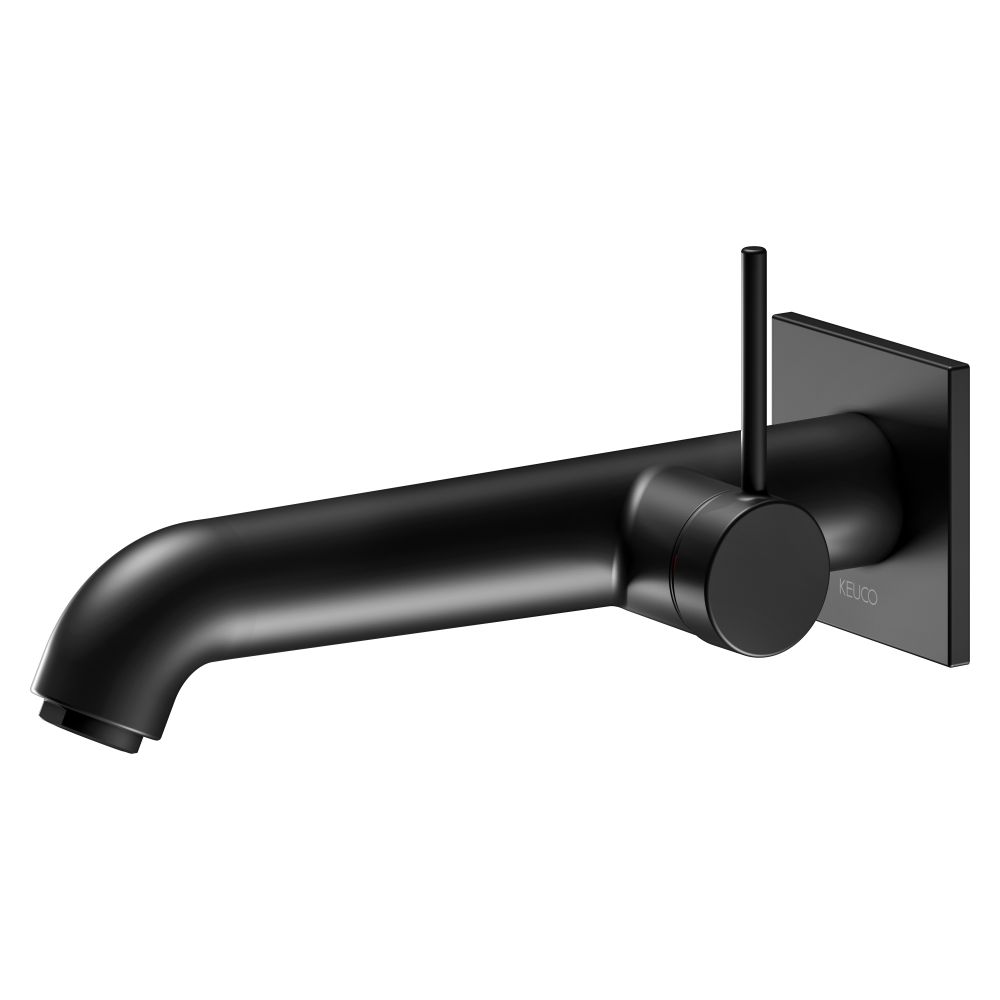Mélangeur monocommande IXMO Soft pour lavabo Keuco, encastré, 1 trou, montage mural, rosace carrée, portée 225 mm, Noir mat