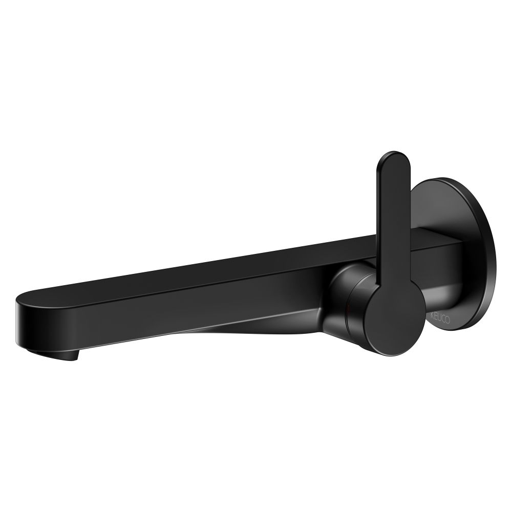 Mitigeur monocommande Keuco Ixmo Flat pour lavabo encastré 1 trou, montage mural, rosace ronde, portée 225 mm, noir mat