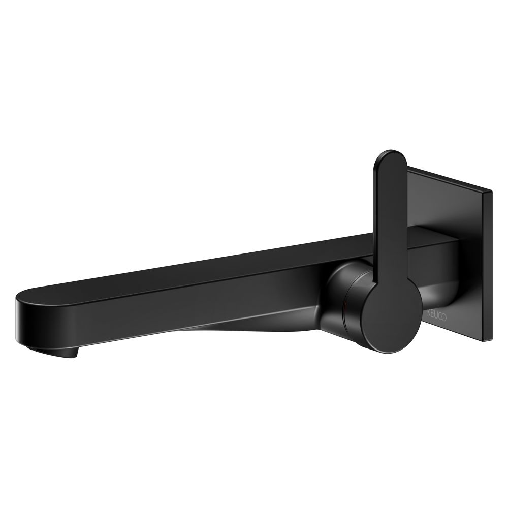 Keuco Ixmo Flat mitigeur monocommande pour vasque encastré 1 trou, montage mural, rosace carrée, portée 225 mm, noir mat