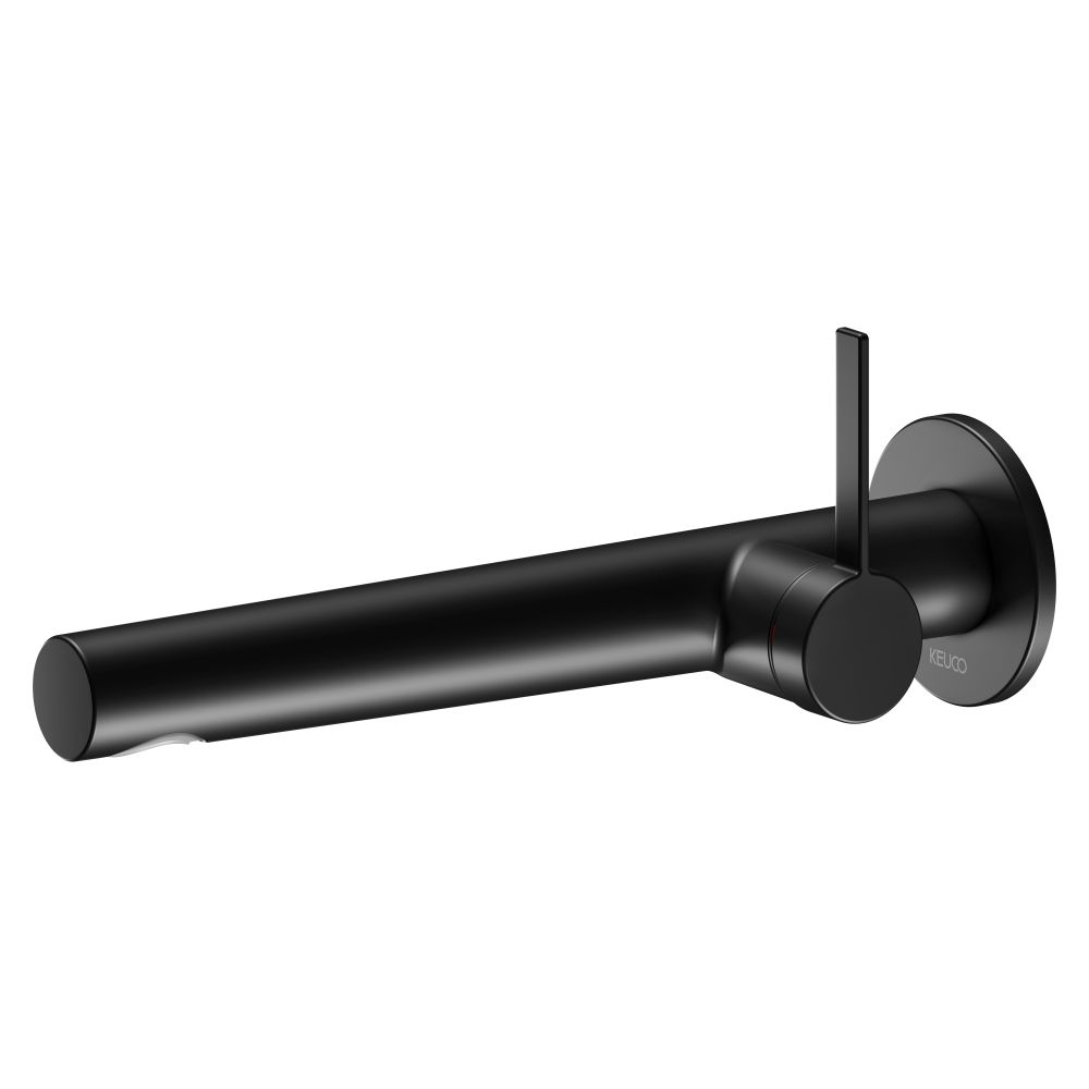 Mitigeur monocommande Keuco Ixmo Pure pour lavabo, encastré 1 trou, montage mural, rosace ronde, portée 243 mm, noir mat